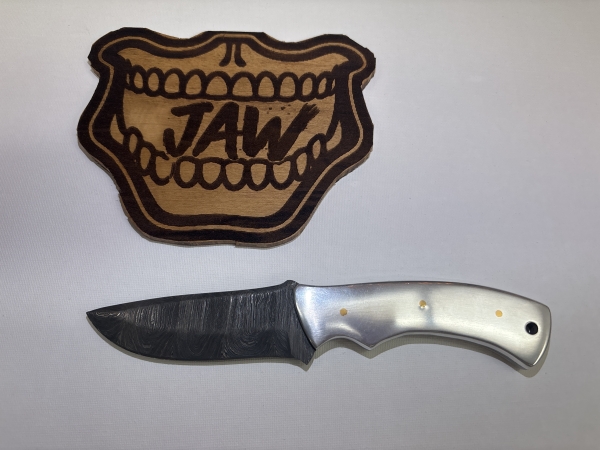 Aluminum and Damascus 8.5” custom knife 