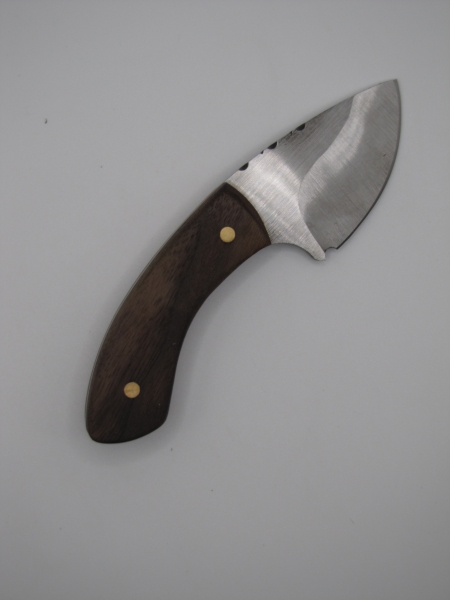 1095 high carbon steel drop point skinning knife with natural wood handle