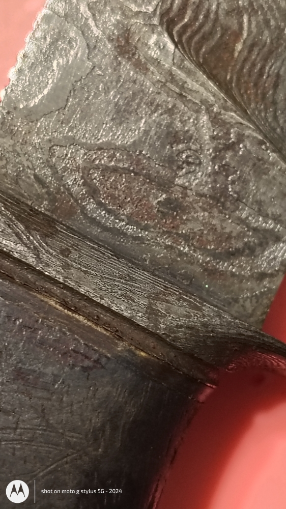 Damascus Steel Knife with Five-Dot Mosaic Inlay – $275