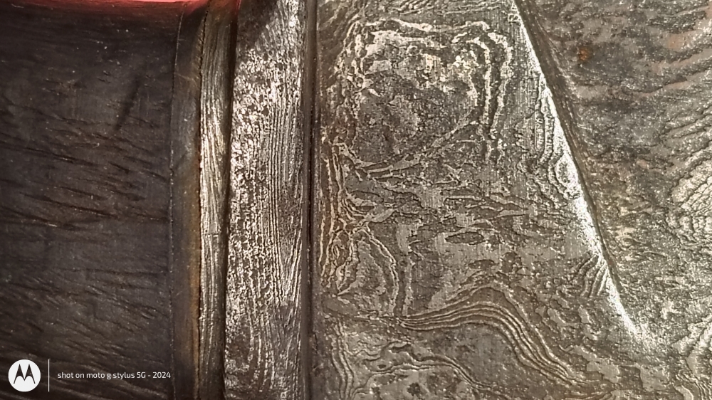 Damascus Steel Knife with Five-Dot Mosaic Inlay – $275