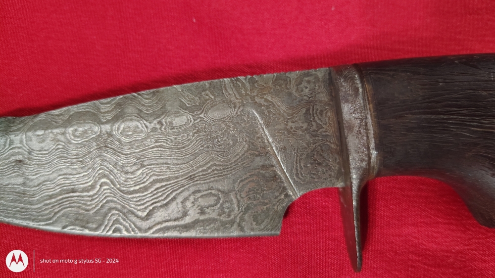 Damascus Steel Knife with Five-Dot Mosaic Inlay – $275