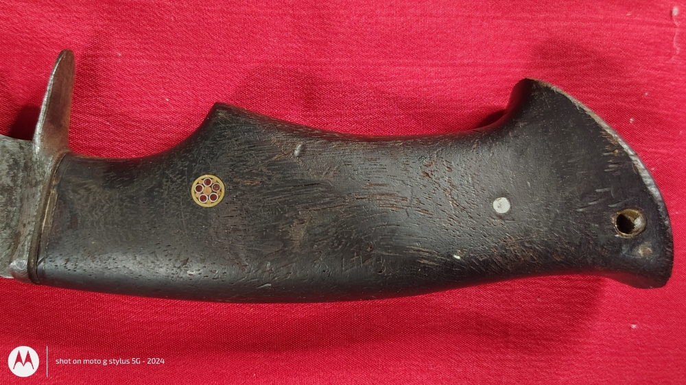 Damascus Steel Knife with Five-Dot Mosaic Inlay – $275