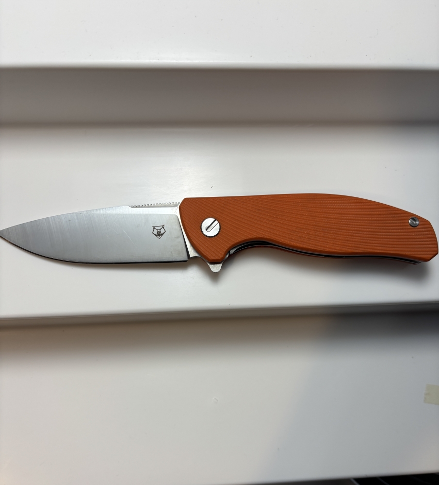 Shirogorov Cronidur 30 EVO F3 Flipper, Orange Micarta, Bear Engraving, 3.875