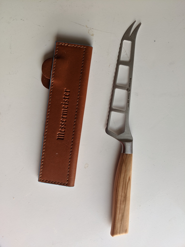 Messermeister Oliva Elite 5.5\" Cheese & Tomato Knife with Leather Edge Guard