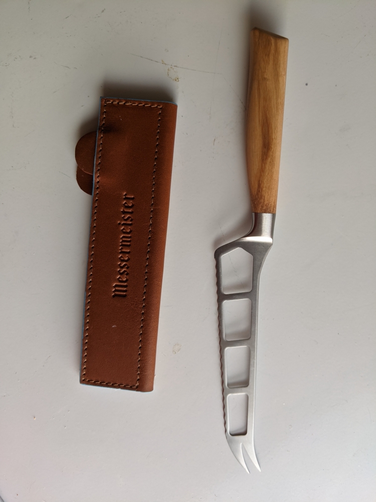 Messermeister Oliva Elite 5.5\" Cheese & Tomato Knife with Leather Edge Guard