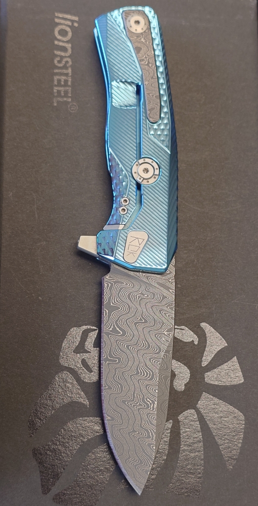 Lionsteel ROK Damascus blue titanium 