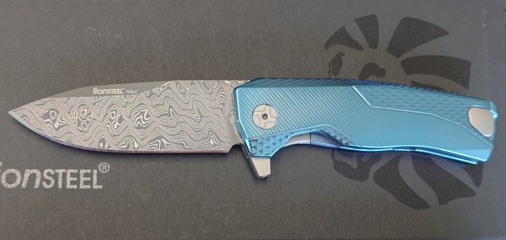 Lionsteel ROK Damascus blue titanium 