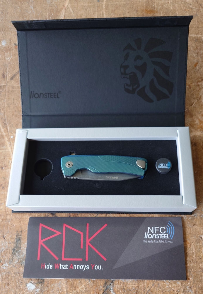 Lionsteel ROK Damascus blue titanium 