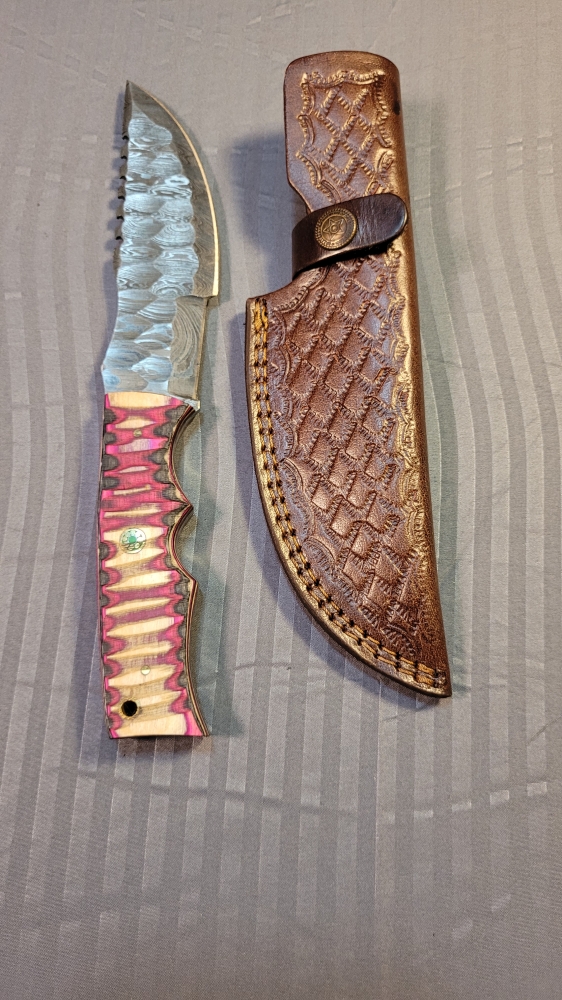 Damascus Steel Fixed Blade W/Sheath 