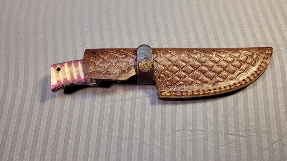 Damascus Steel Fixed Blade W/Sheath 