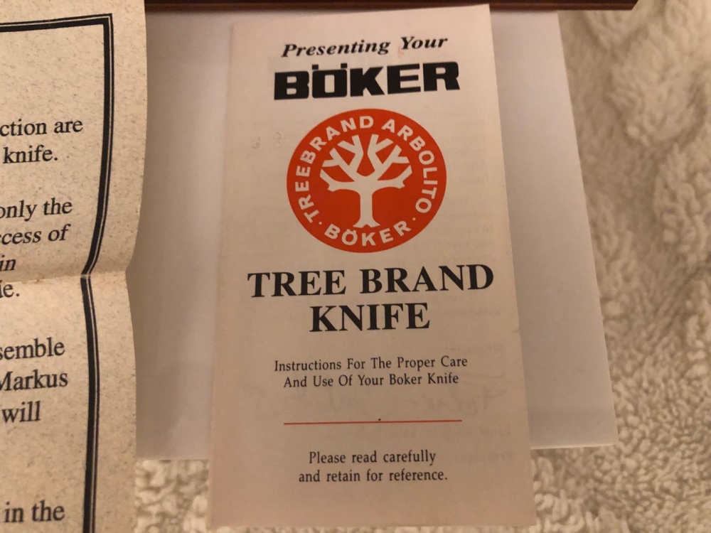 Boker 2006 Damascus collector's folding knife, new in wood box with certificate. BO-2006DF