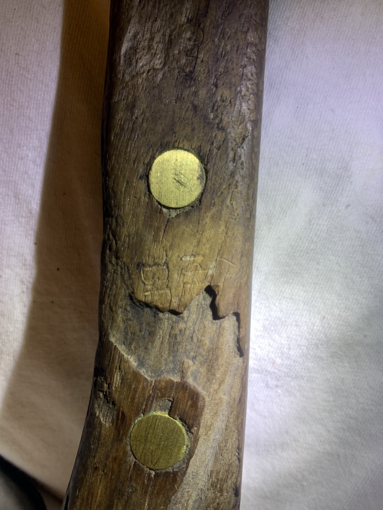 Vintage Cleaver made by Nichols Bros of Greenfield, MA. While it has no markings on the blade, the handle is stamped on both sides with “Prop Of Nichols Bros”