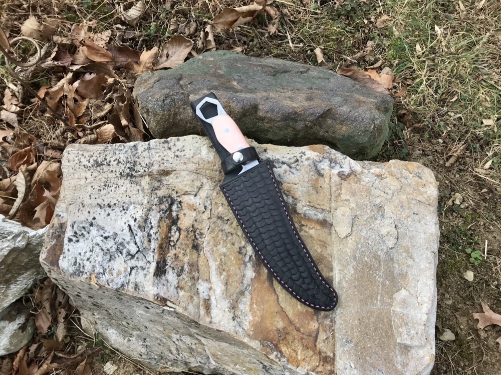 Hand Forged Fantasy Knife 7” Clip Point Blade w/ Copper Handle And Leather Sheath