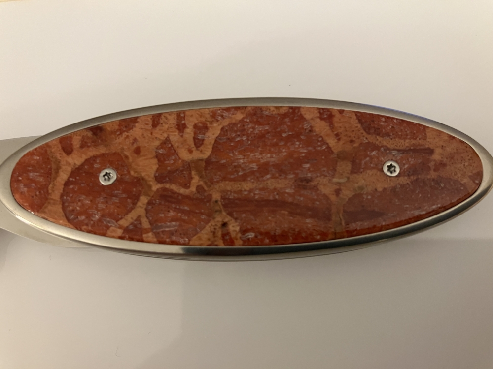 Limited Edition Klötzli Wimpff 07 folding knife with titanium knife-body and red apple coral inlay, never used or carried.