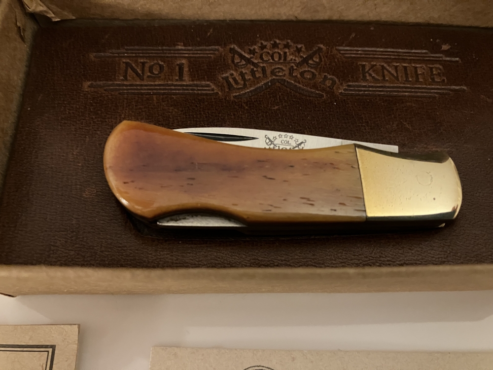 Colonel Littleton USA Vintage Mini Single Lock Blade Firefox #1 Pocket Knife With Amber Bone Handle. Never used or carried. 