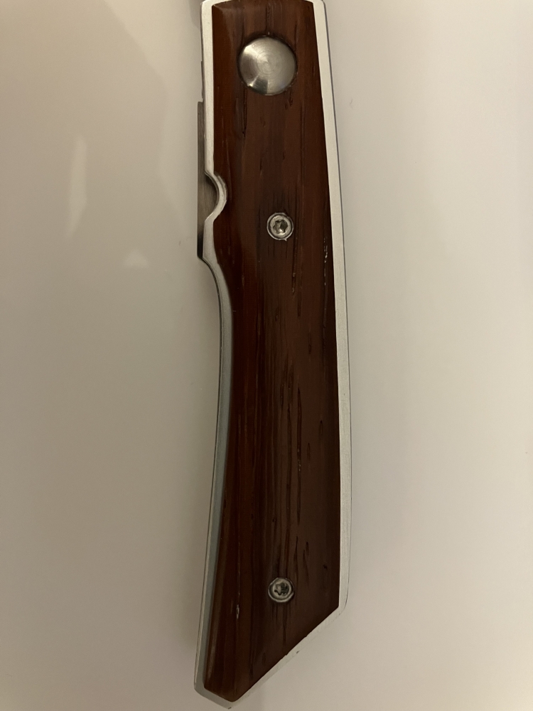 Unused discontinued Beretta Trident folding knife with African Padauk wood onlay handles - JKTRID63