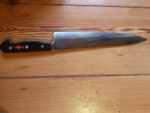  Kitchenknife, F.DICK, cranked. 26 cm, 297 gr. wooden handle, Nr.1447, Brandnew