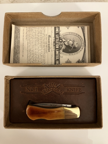 Colonel Littleton USA Vintage Mini Single Lock Blade Firefox #1 Pocket Knife With Amber Bone Handle. Never used or carried. 