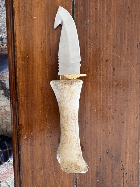 Handmade Bone Handle Skinning Knife with Guthook