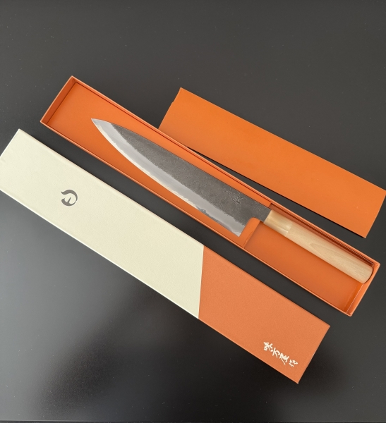 Mutsumi Hinoura Kurouchi Nashiji Aogami Super Stainless Clad Gyuto 240mm