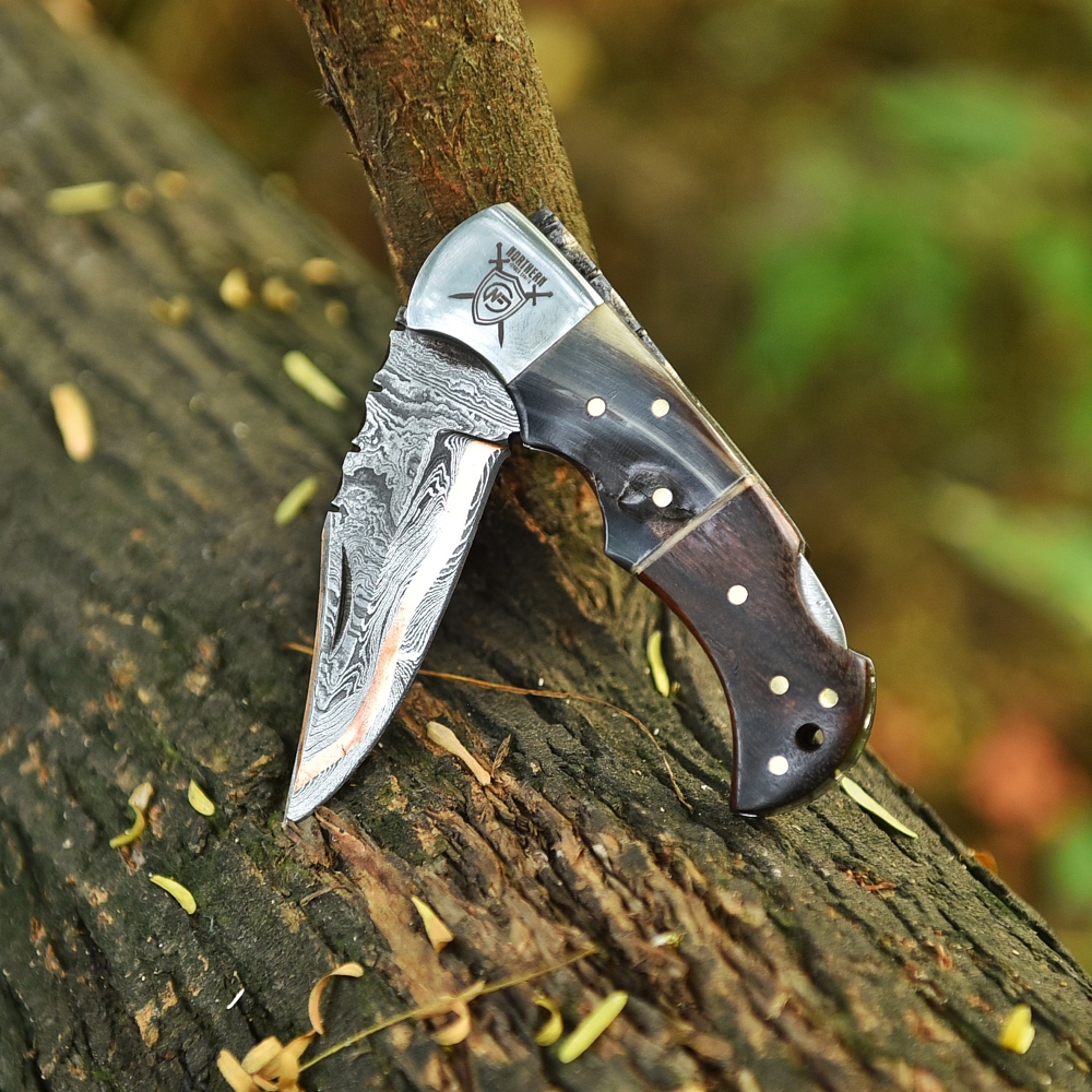 Damascus & Copper Fusion Knife I The Masterpiece with Leather Sheath & Sharpener