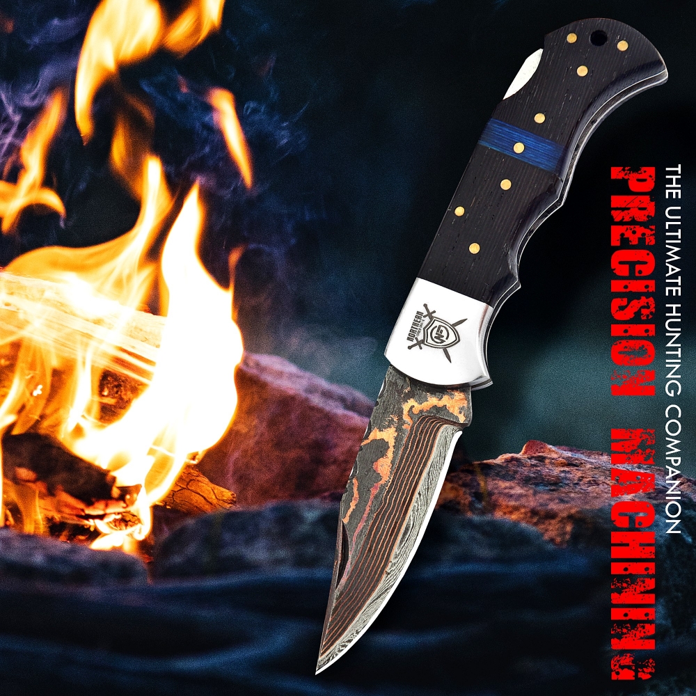 Damascus & Copper Fusion Knife I The Masterpiece with Leather Sheath & Sharpener