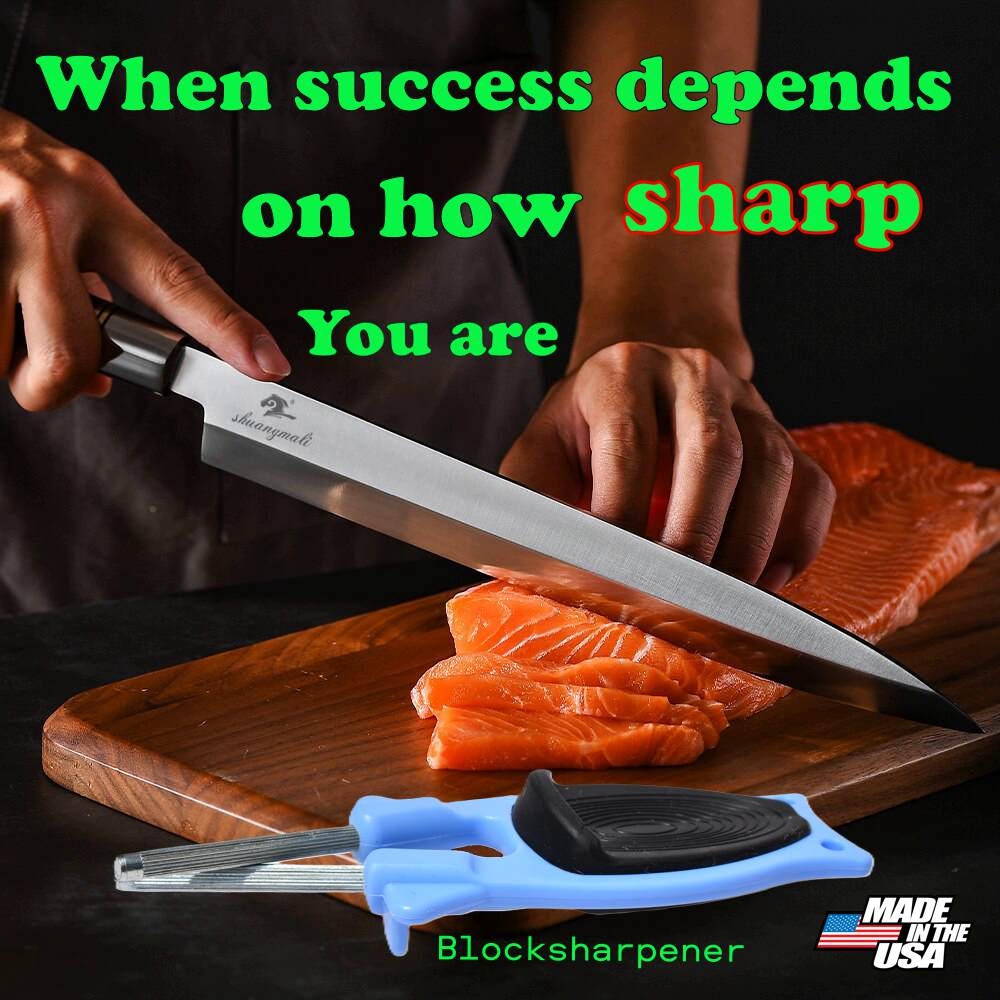 New patent sharpener that relines and hones blades to true edge.