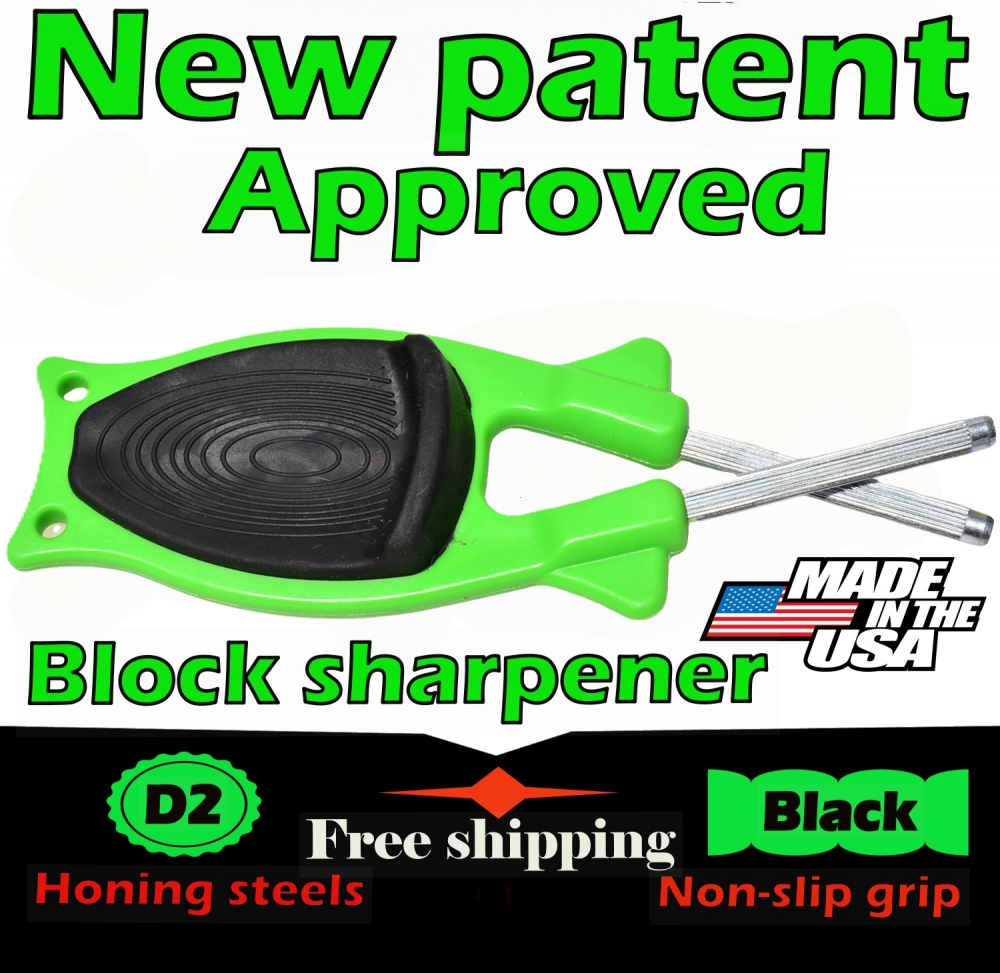 New patent handheld knife sharpener that relines hones blades.