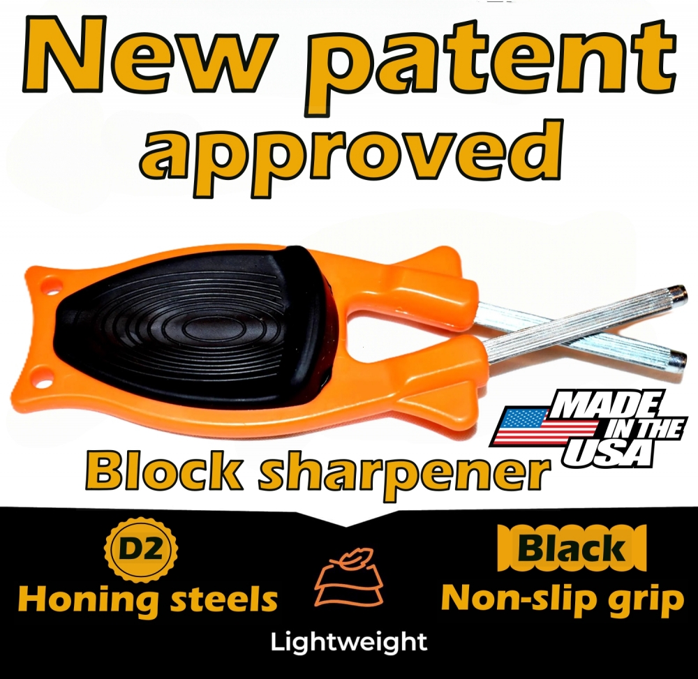 New patent hunting knife sharpener that relines and hones blades