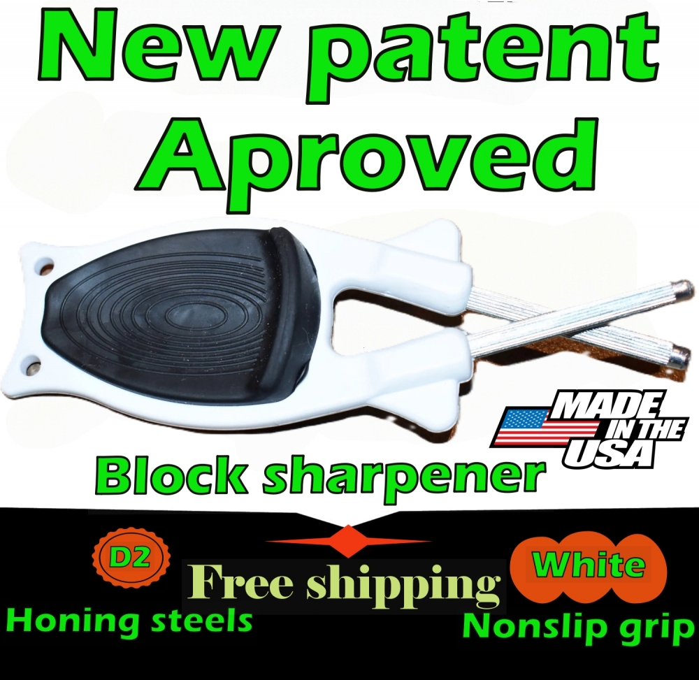 New patent Kitchen knife sharpener for home or on the go sharpening needs.