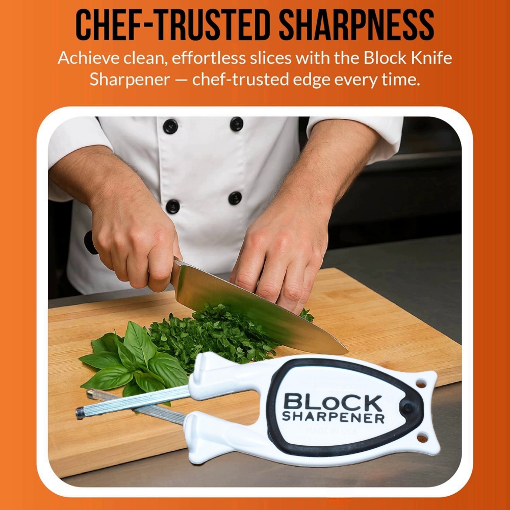 New patent Kitchen knife sharpener for home or on the go sharpening needs.