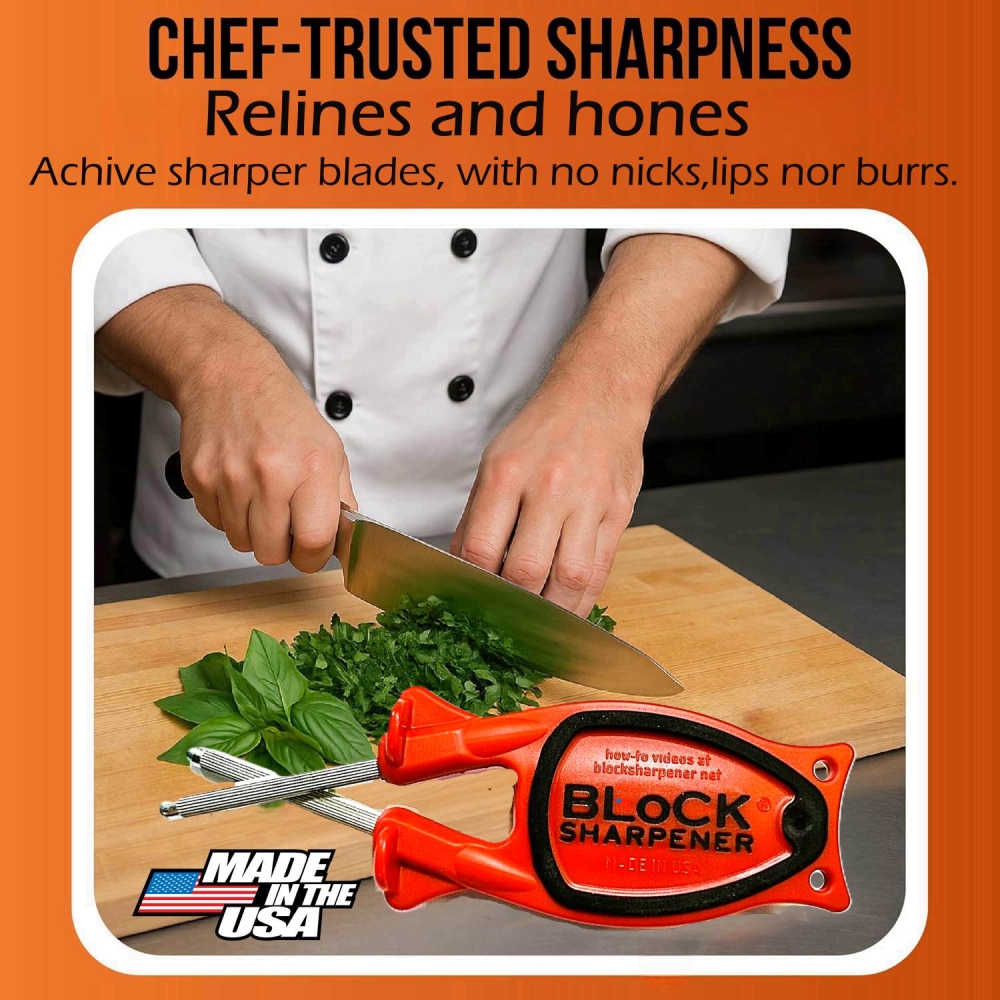 New patent sharpener - relines and hones blades to original true edge.