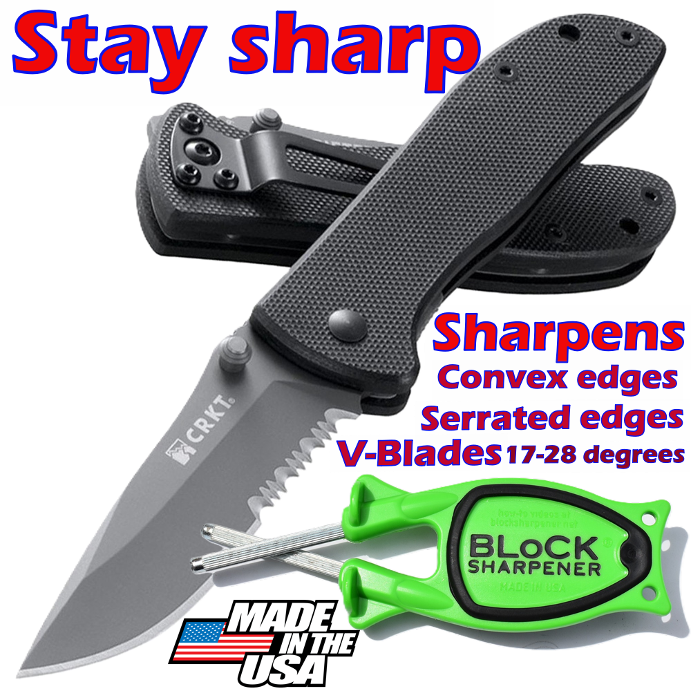 New patent handheld knife sharpener that relines hones blades.