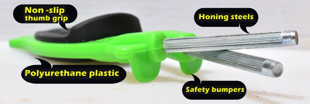 New patent handheld knife sharpener that relines hones blades.