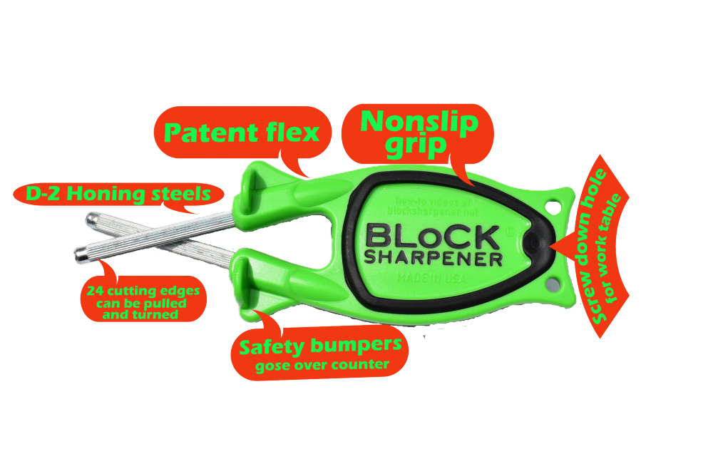 New patent handheld knife sharpener that relines hones blades.