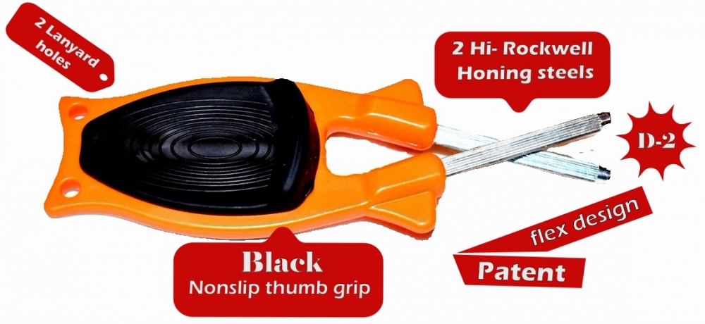 New patent hunting knife sharpener that relines and hones blades