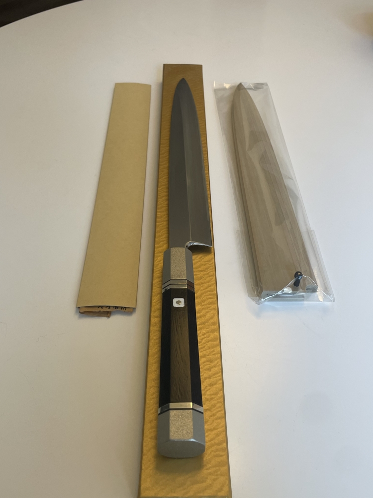 Yuzan 300mm Aoniko (Blue #2) Mizuhonyaki Yanagiba with Ebony Handle with Nickel Silver Bolster and Rings 