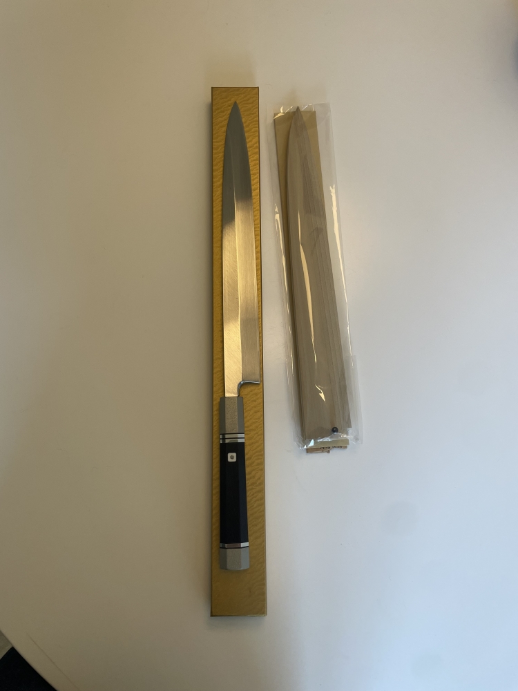 Yuzan 300mm Aoniko (Blue #2) Mizuhonyaki Yanagiba with Ebony Handle with Nickel Silver Bolster and Rings 