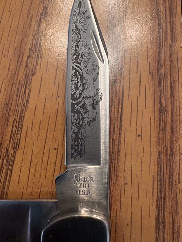 Buck Mustang 701, limited production Aurum Etch Series with original box and COA. Serial #0768