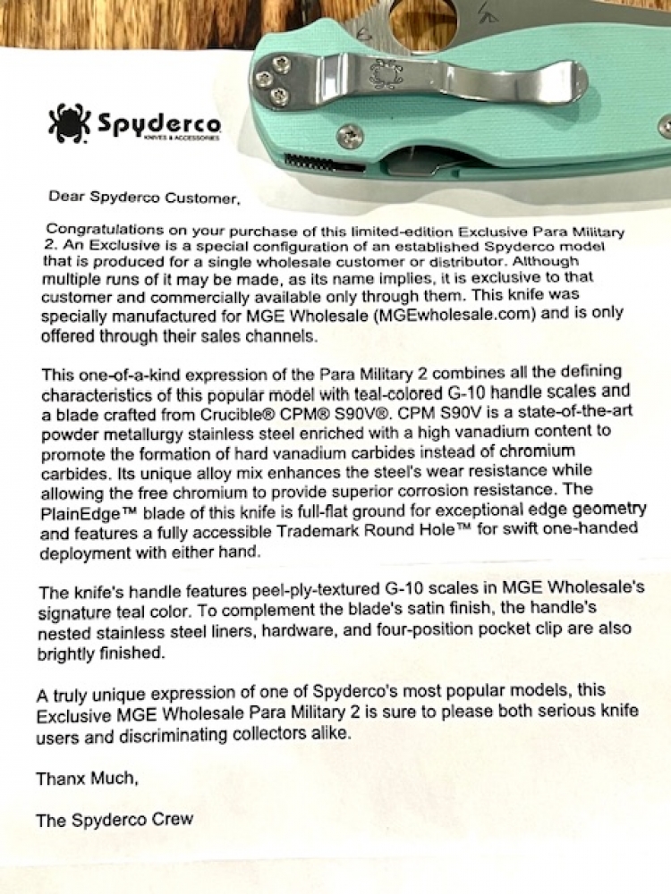 Spyderco Paramilitary 2 Teal G10 CPM S90V 