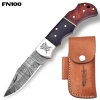 Hand-Forged Damascus Folding Knife with Leather Sheath & Sharpening Tool