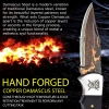 Damascus & Copper Fusion Knife I The Masterpiece with Leather Sheath & Sharpener