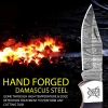 Hand-Forged Damascus Folding Knife with Leather Sheath & Sharpening Tool