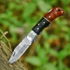 Hand-Forged Damascus Folding Knife with Leather Sheath & Sharpening Tool