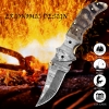 Premium Damascus Folding Knife – Handcrafted Blade with Leather Sheath & Sharpening Tool