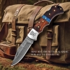 Hand-Forged Damascus Folding Knife with Leather Sheath & Sharpening Tool
