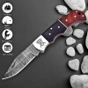 Hand-Forged Damascus Folding Knife with Leather Sheath & Sharpening Tool