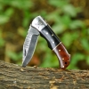 Hand-Forged Damascus Folding Knife with Leather Sheath & Sharpening Tool