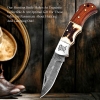 Premium Damascus Folding Knife – Handcrafted with Leather Sheath & Sharpener