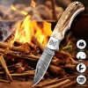 Premium Damascus Folding Knife – Handmade Blade with Leather Sheath & Sharpener